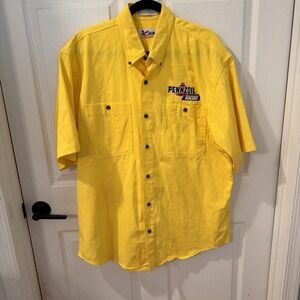 Pennzoil Racing Men's Sz‎ L Yellow Button Up Crew Shirt Chase Authentics Flaw